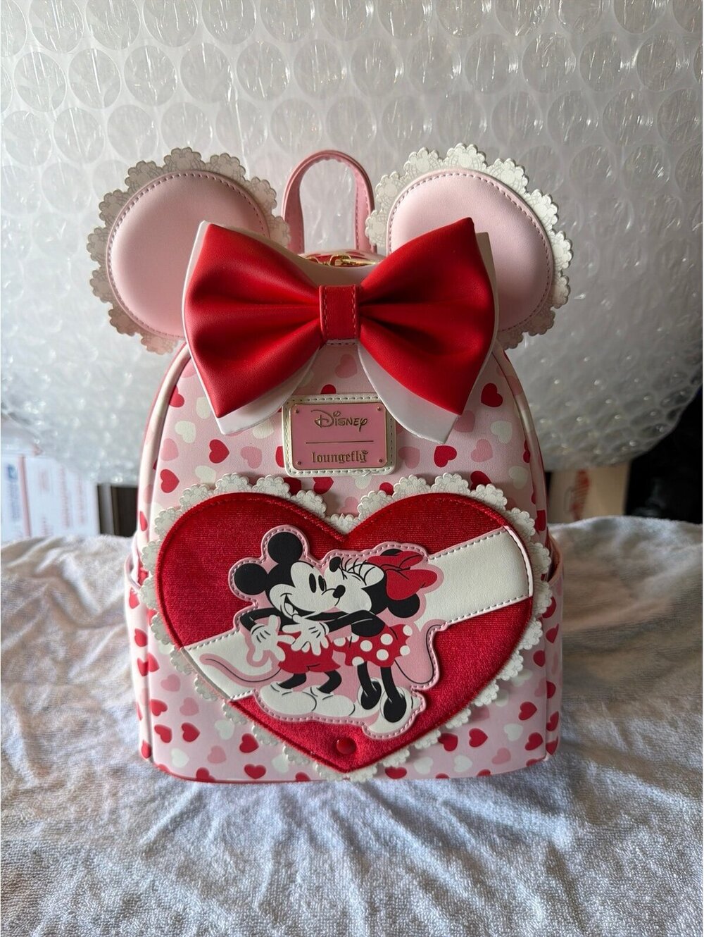Loungefly Mickey & Minnie Valentine's Day Ears Chocolate Scented Backpack NWT